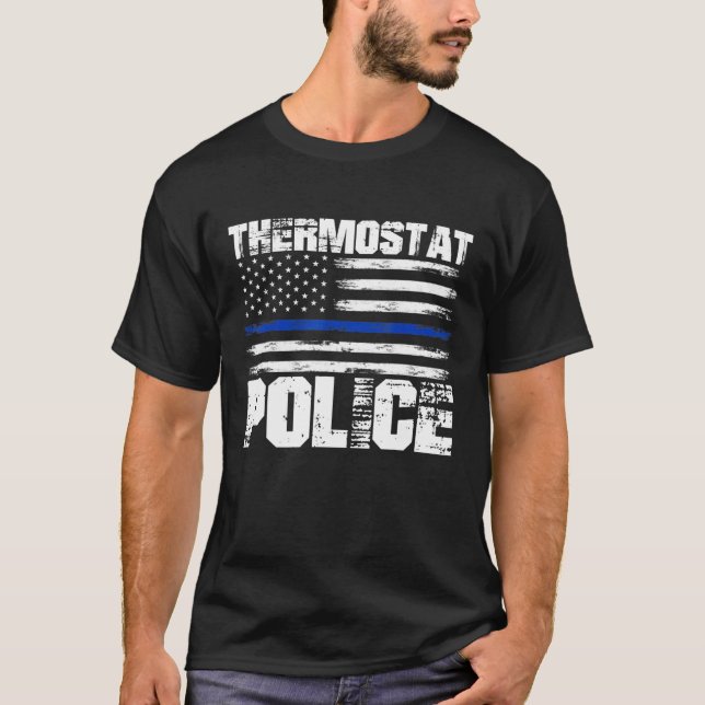 Camiseta Policía Termostata Papá Padres Día Línea Azul Usa  (Anverso)