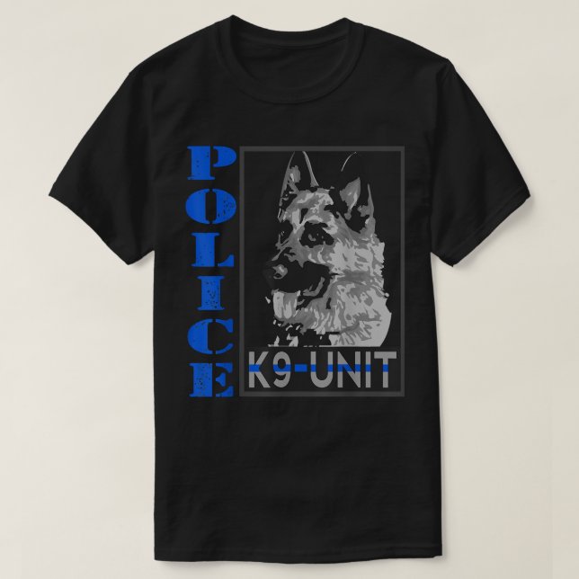 Camiseta Policía Unidad K-9 Oficial delgado de la línea azu (Diseño del anverso)