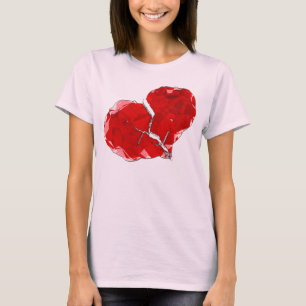 Camiseta Polígono Abstracto de Ropa con Corazón Rojo Roto