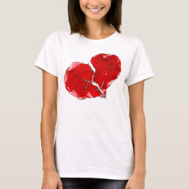 Camiseta Polígono Abstracto de Ropa con Corazón Rojo Roto