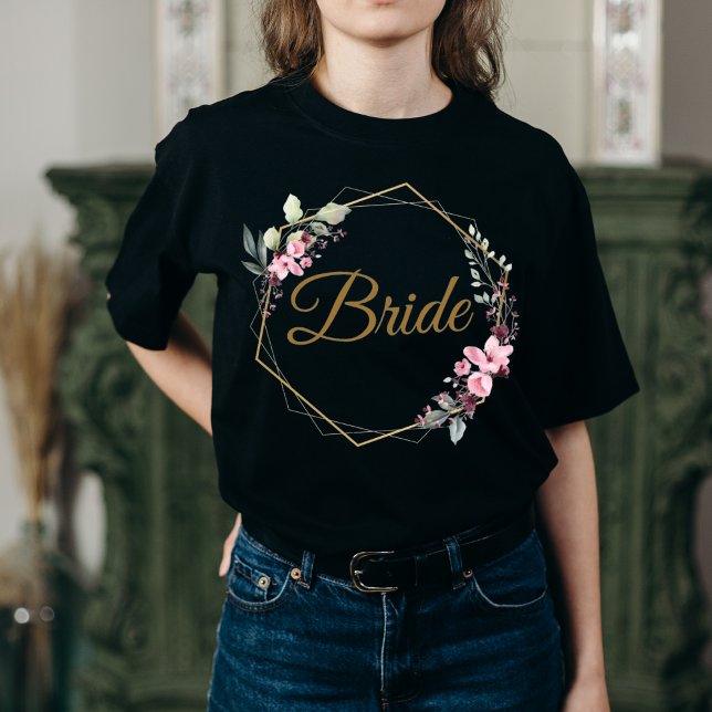 Camiseta Polígono floral Hoja de novia Oro estético y rosa (Subido por el creador)