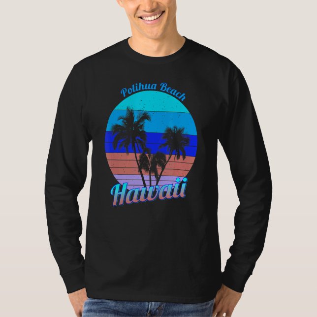 Camiseta Polihua Beach Hawaii Retro Tropical Palm Trees Vac (Anverso)