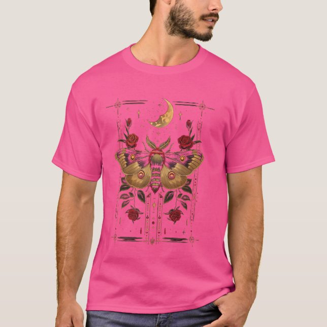 Camiseta polilla mística frente a la luna rosas ocultan gót (Anverso)