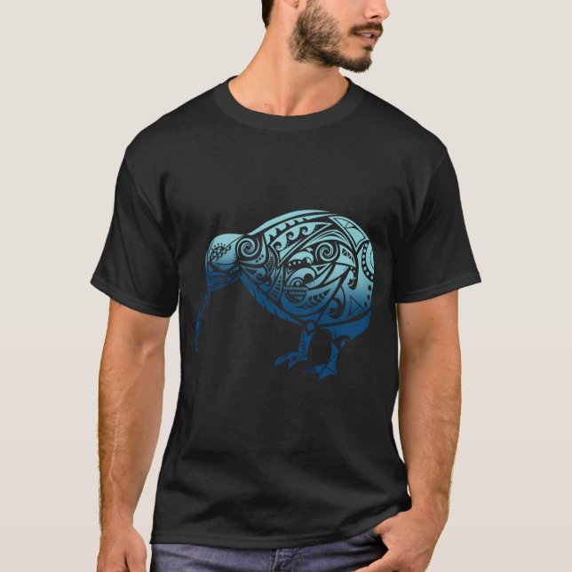 Camiseta Polinesia Maori Kiwi Bird Ocean Blue Nueva Zelanda (Anverso)
