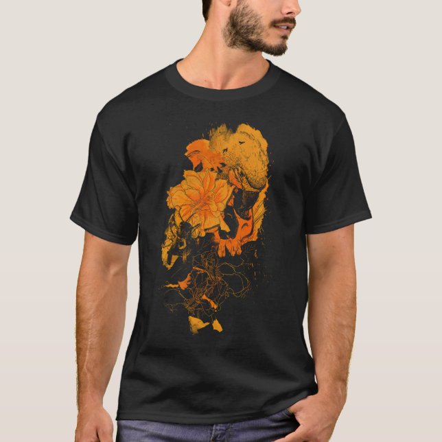 Camiseta Polinización Fuego Oscuro (Anverso)
