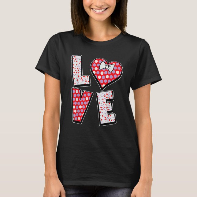 Camiseta Polka Dot Love Heart Bow Tie Valentine's Day  For  (Anverso)