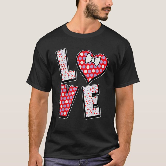 Camiseta Polka Dot Love Heart Bow Tie Valentine's Day  For  (Anverso)