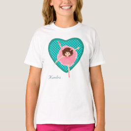Camiseta Polkadot verde azulado Balerina rosa del corazón