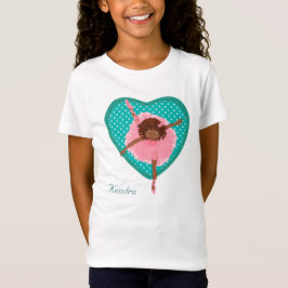 Camiseta Polkadot verde azulado Balerina rosa del corazón