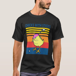 Camiseta Pollitas de Golf con Palos Pollo Vintage Retro
