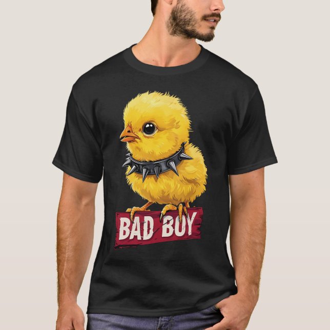 Camiseta Pollito Amarillo Vibrante Con Collar De Pinchos (Anverso)