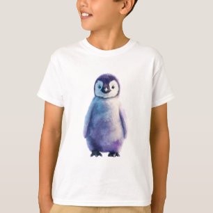 Camiseta Pollito de pingüino acuarela púrpura para niños