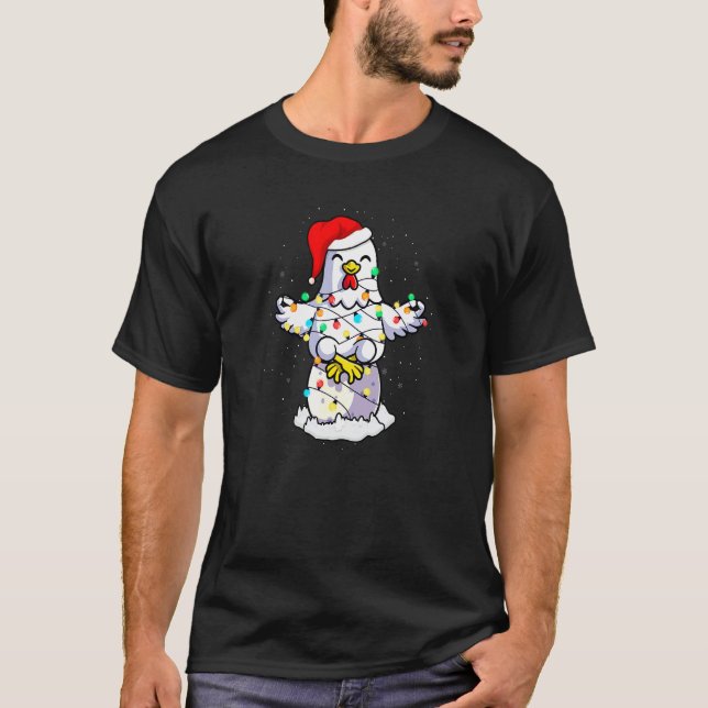 Camiseta Pollito Lindo Con Luces De Navidad Para Pollo (Anverso)