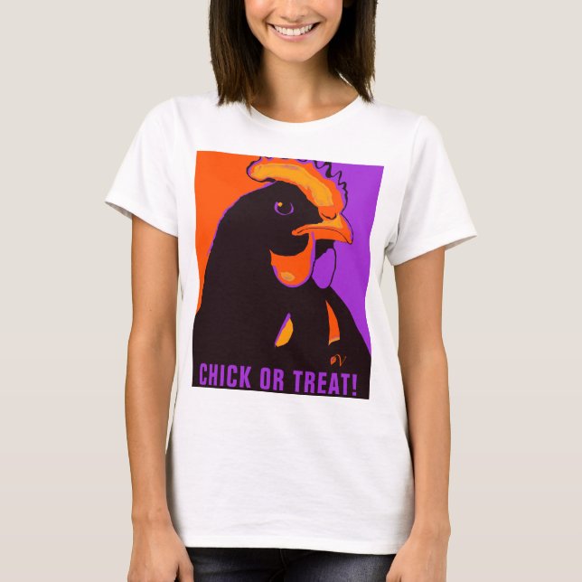 Camiseta Pollito o truco de Halloween Pop Art Pollo (Anverso)