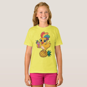 Camiseta Pollito Tropical Lindo con Plumas de Arcoíris