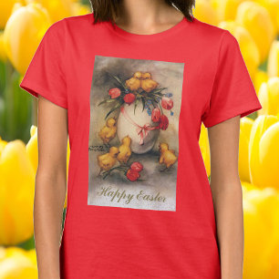 Camiseta Pollitos de Pascua vintage con flores de tulipanes