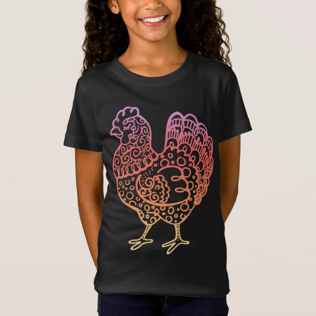 Camiseta Pollo adornado Lineart (Anverso)