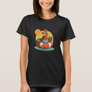 Camiseta Pollo Amigable con Aro de Piscina y Cerveza