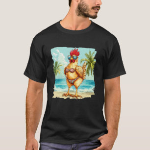 Camiseta Pollo bajo palmeras en bikini para amante de la pl