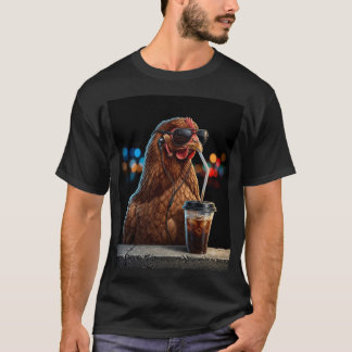 Camiseta Pollo bebiendo café helado Amante de los pollos di