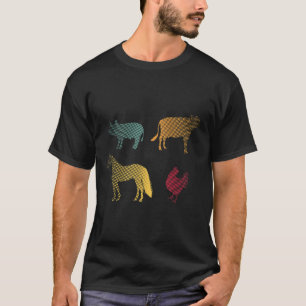 Camiseta Pollo Caballo Cerdo Vaca Granja Granjero Retro 70s