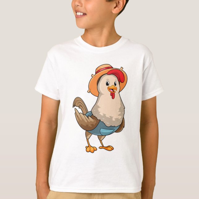 Camiseta Pollo como granjero con Gorra (Anverso)