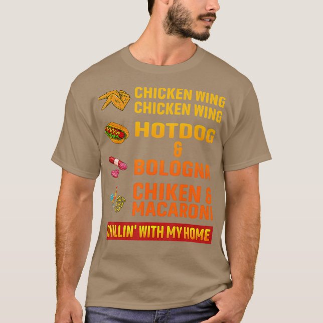 Camiseta pollo con ala de pollo perro caliente y bolonia (Anverso)