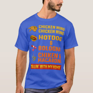 Camiseta pollo con ala de pollo perro caliente y bolonia