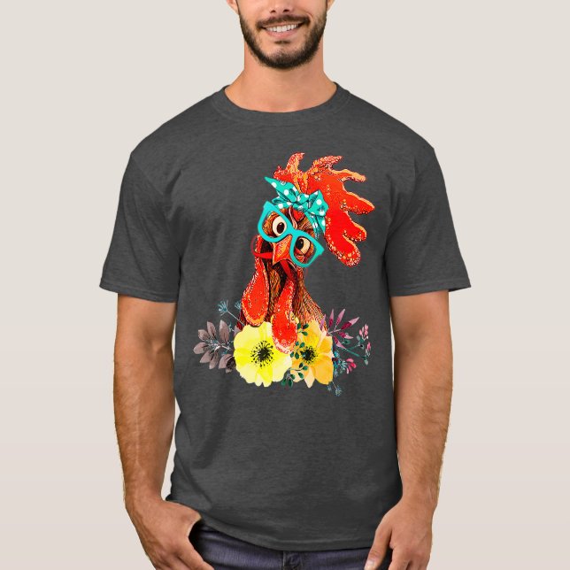 Camiseta Pollo con cinta de venda y gafas lindo (Anverso)