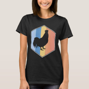 Camiseta Pollo Con Colores Retro En Un Hexágono