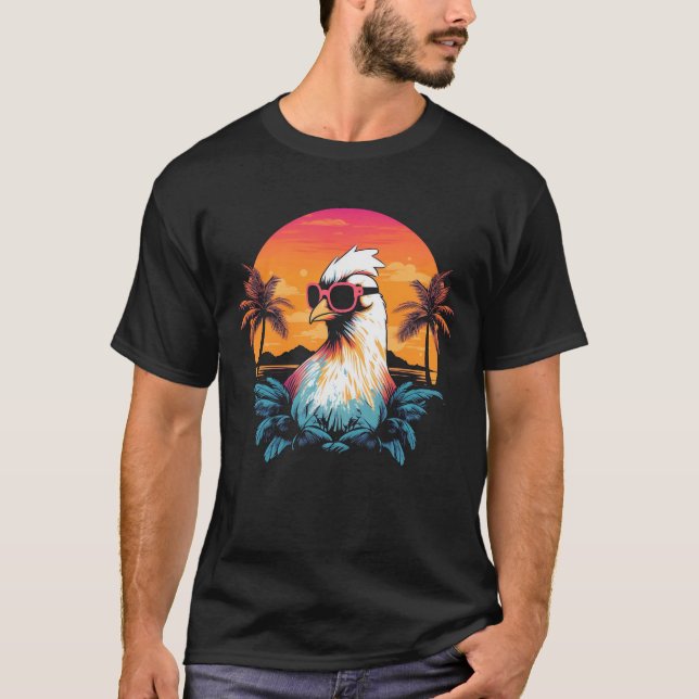 Camiseta Pollo con gafas de sol en la playa (Anverso)