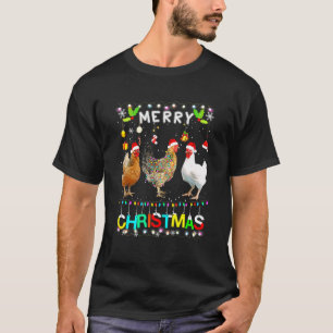 Camiseta Pollo con Sombrero de Santa Luces Navidad Funny Me