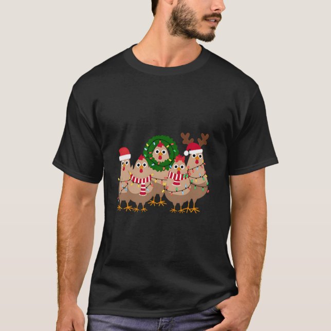 Camiseta Pollo cubierto en Navidades Luces Graciosa Christm (Anverso)