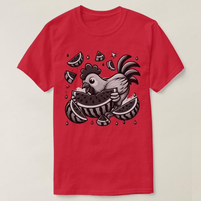 Camiseta Pollo Cutáneo Comer sandía Fruta Verano Hombres Wo (Diseño del anverso)