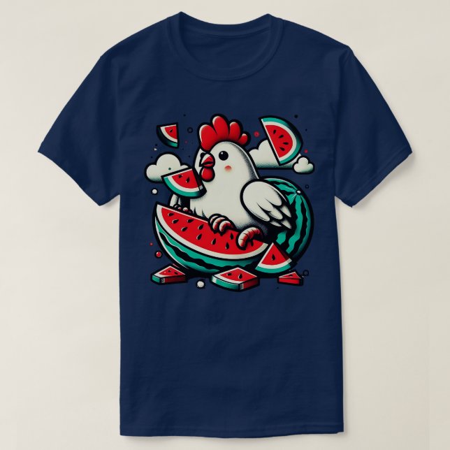 Camiseta Pollo Cutáneo Comer sandía Fruta Verano Hombres Wo (Diseño del anverso)