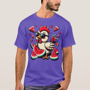 Camiseta Pollo Cutáneo Comer sandía Fruta Verano Hombres Wo