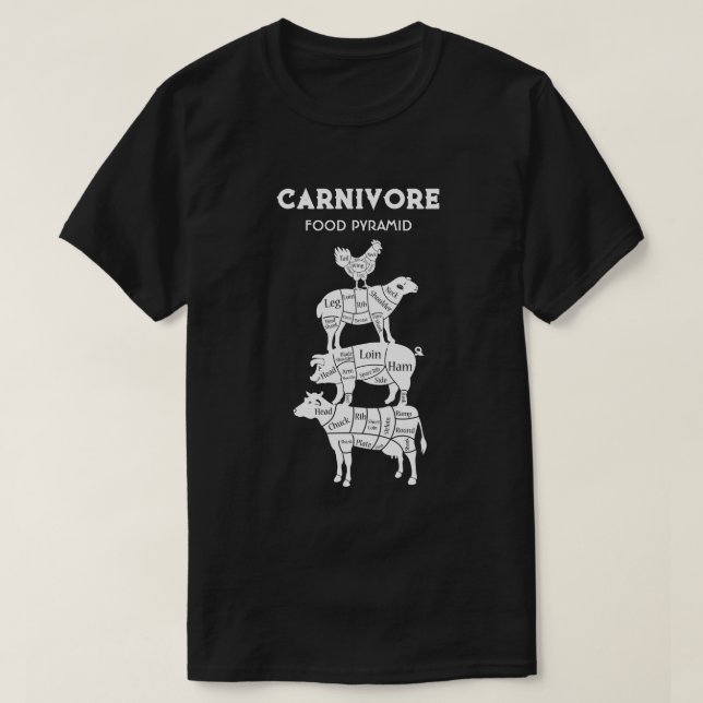 Camiseta Pollo de cerdo de vaca de la pirámide de alimentos (Diseño del anverso)