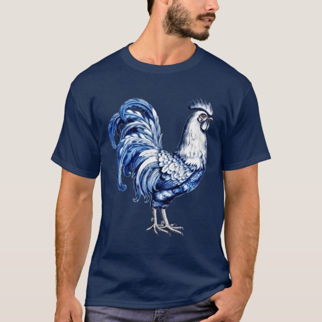Camiseta Pollo De Gallo Azul Y Blanco Delft (Anverso)