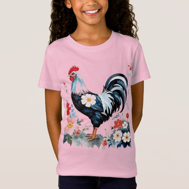 Camiseta Pollo de granja floral cúrcuta (Anverso)