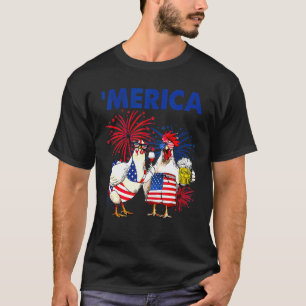 Camiseta Pollo de la bandera de EE. UU. Fuegos artificiales