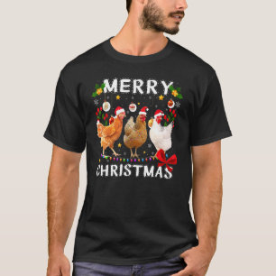 Camiseta Pollo de Navidad Alegre Sombrero de Santa Luces de