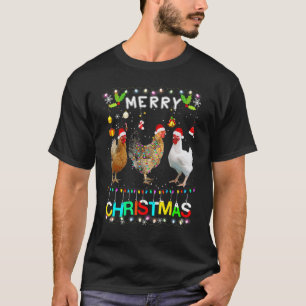 Camiseta Pollo de Navidad Alegre Sombrero de Santa Luces de