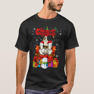 Camiseta Pollo de Navidad Alegre Sombrero de Santa Luces Xm