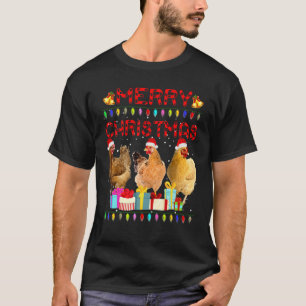 Camiseta Pollo de Navidad Alegre Sombrero de Santa Luces Xm