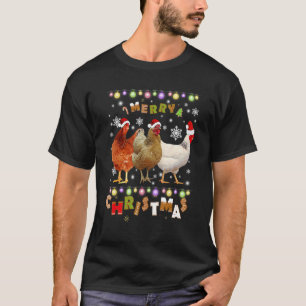 Camiseta Pollo de Navidad Alegre Sombrero de Santa Luces Xm