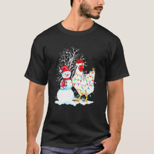 Camiseta Pollo de Navidad Muñeco de Nieve Gallina Luces Nav