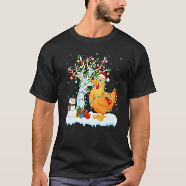 Camiseta Pollo de pájaro de Navidad iluminando el pollo de  (Anverso)