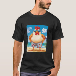 Camiseta Pollo de playa divertida con gafas de sol y traje 