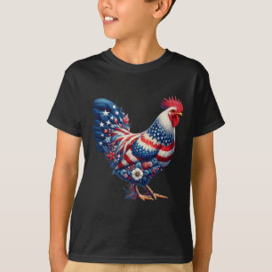 Camiseta Pollo del 4 de Julio Patriótico Bandera Usa Floral
