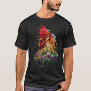 Camiseta Pollo Dibujado a Mano Acuarela Salpicadura Colorid